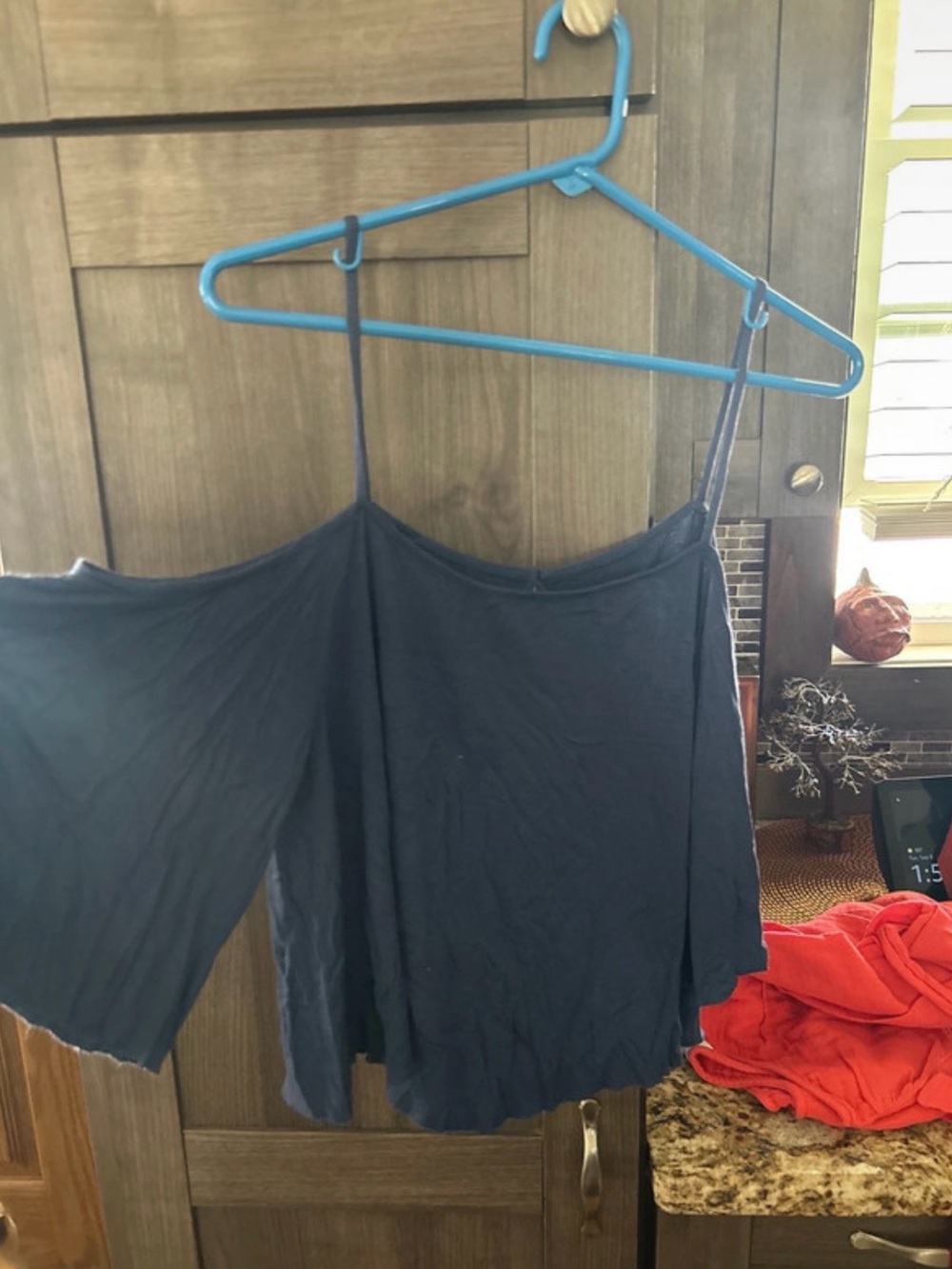 American Eagle Outfitters Navy Blue Off-Shoulder Cropped Tank
